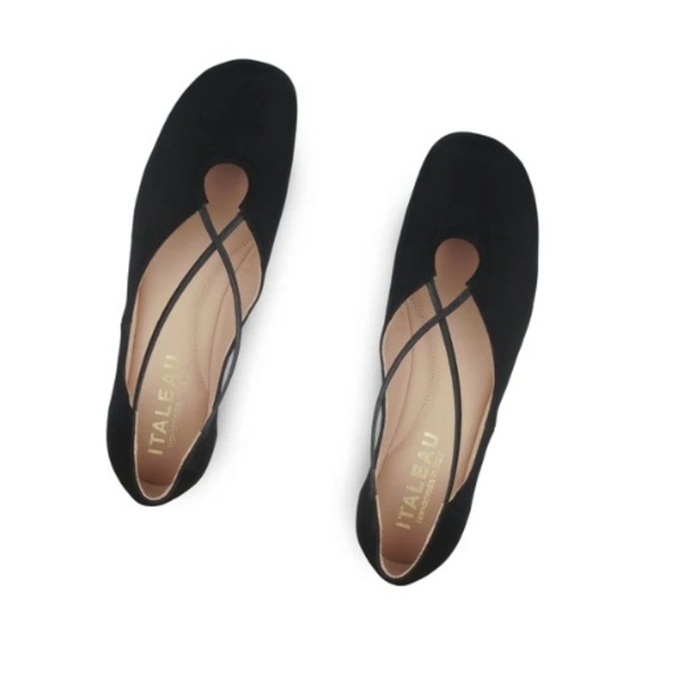 NIB Italeau Bria Flex‎ Black Suede Square Toe Ballet Flats Womens 37 Waterproof